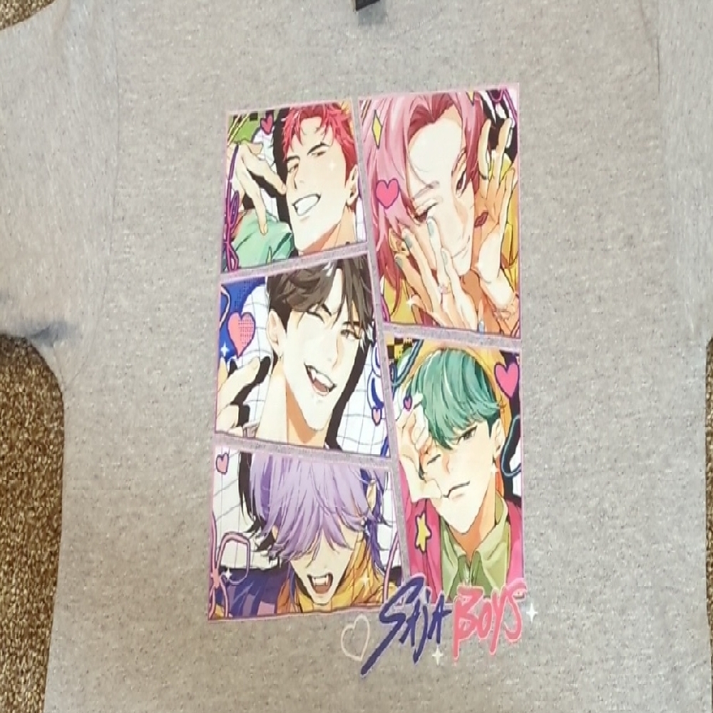 Gray Kids Graphic Tee with Colorful Anime Panels